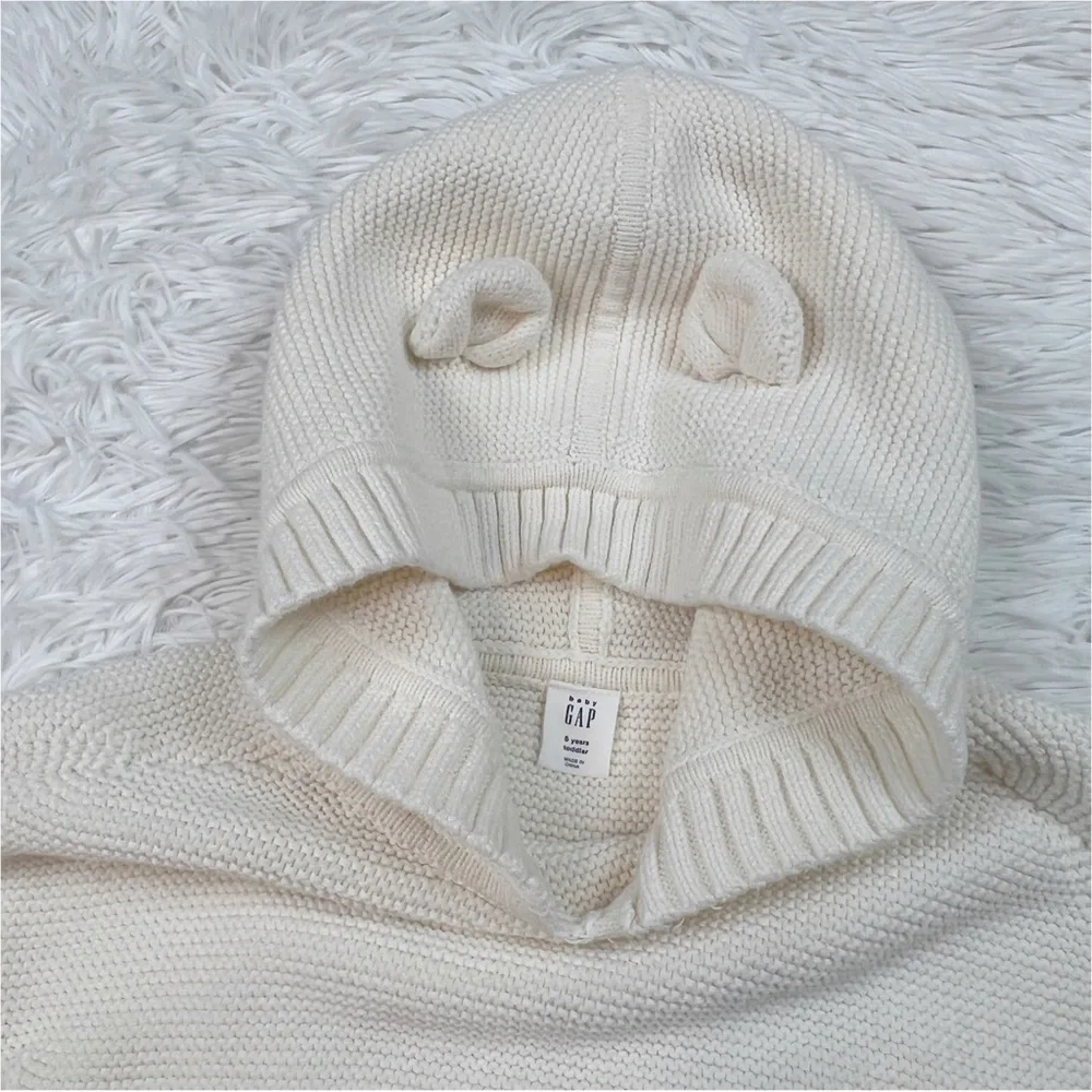 Gap girls‎ hooded sweater cape frayed hem in ivory